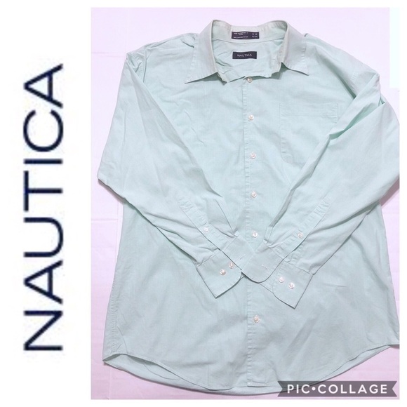 Nautica Mint Button Down Shirt Sz 16.5 Blue - Picture 1 of 5